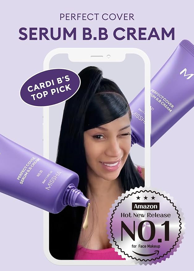 MISSHA M PERFECT COVER SERUM BB CREAM No.27 Honey Beige- Medium with Cool/Neutral Undertone, BB Cream by Cardi B Pick, Skin Tint, Tinted Moisturizer, Skin Care Foundation Makeup, 1.18 Fl oz