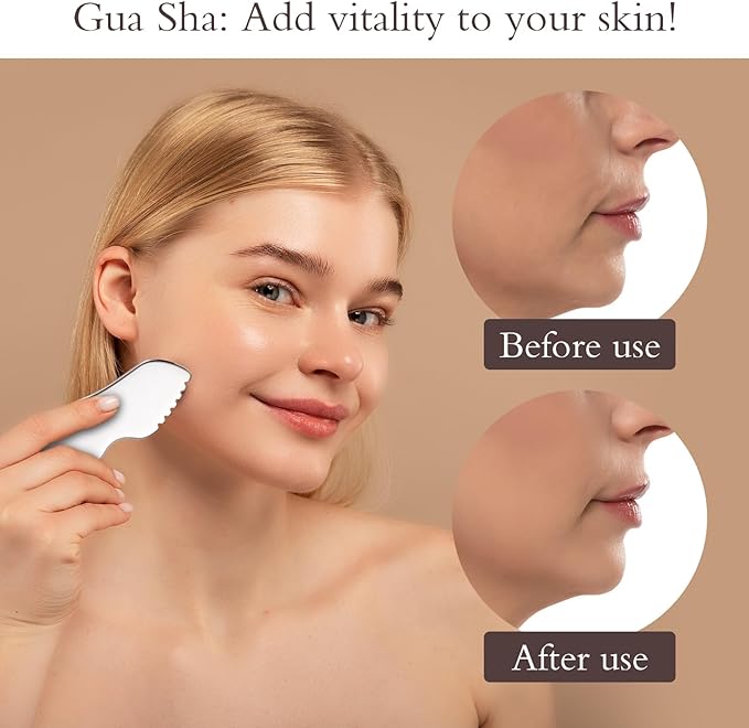 Guasha Tool for Face, Stainless Steel Metal Gua Sha Facial Tools for Body Lymphatic Drainage Massager Sculpting Skin Care (Bag 1, Count, 1)