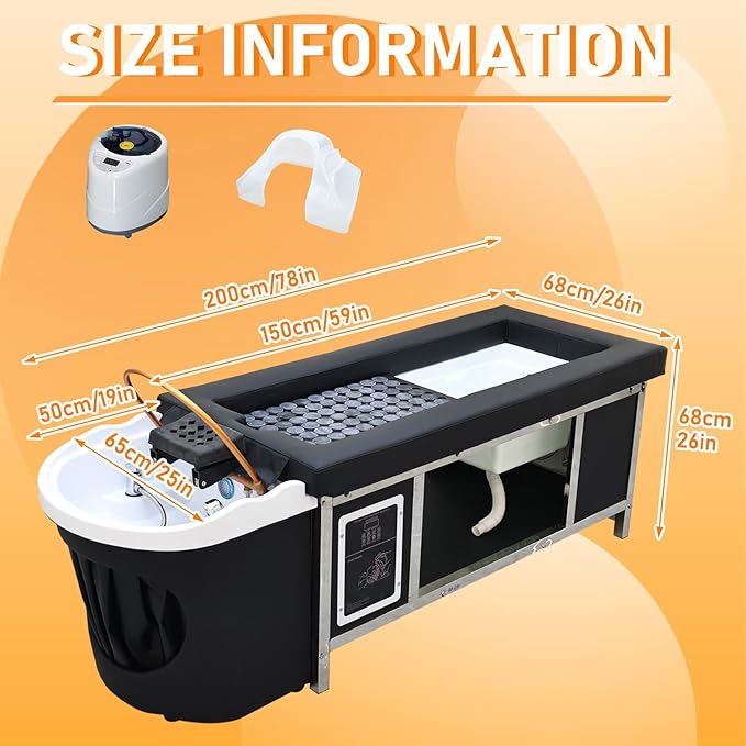 Japanese Head Spa Equipment, Moxibustion Moxa Shampoo Bed, Head/Feet/Back Massage Therapy Table, with Foot Bath Basin, Bianstone Magnetic Therapy, for Spa Beauty Salon Barber (D)