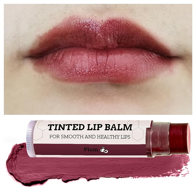 Earth's Daughter Tinted Lip Balm Stocking Stuffers 4 Pack of Plum Color - Beeswax, Coconut Oil, Cocoa Butter, Vitamin E -Moisturize and Beautify, Paraben Free