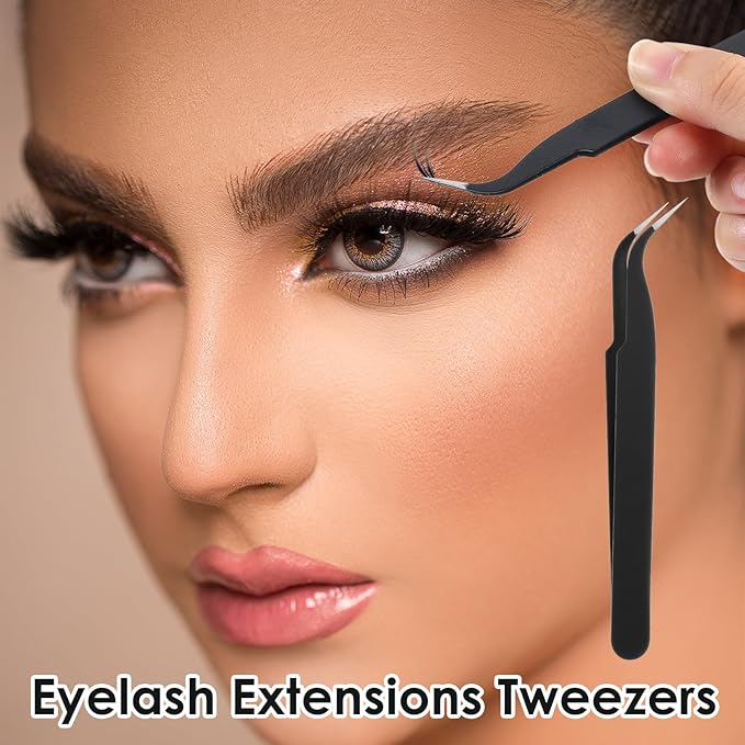 Tweezers for Crafting, 10 Pcs Stainless Steel Curved Craft Tweezers, Black Sticker Tweezer Kit Multipurpose Precision Tweezer for DIY Jewelry Making, Scrapbooking, Eyelash Extension