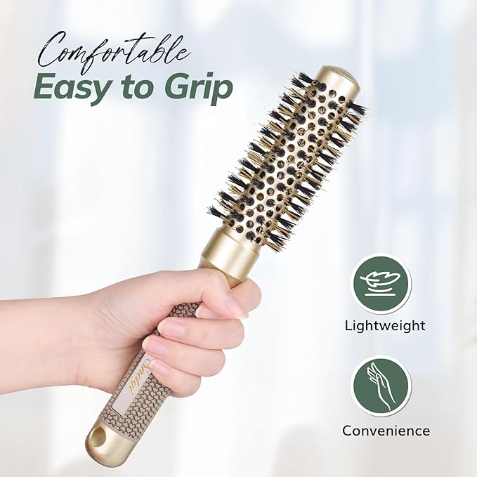 Round Brush for Blow Drying, Nano Thermal Ceramic & Ionic Tech Hair Brush with Boar Bristles, Professional Round Barrel Brush for Styling,Curling and Straightening by Sndyi (2 Inch, Barrel 1 Inch)