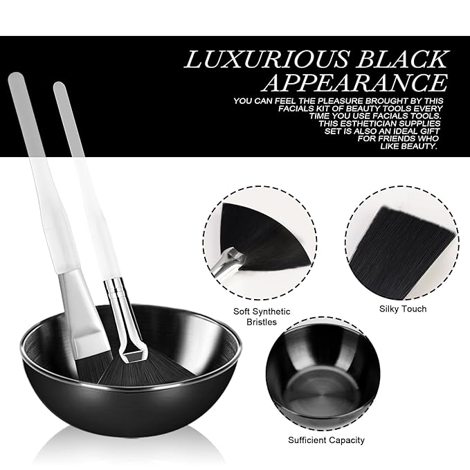 12 Pcs Black Esthetician Supplies for Facials Set 4 Black Facial Bowls Esthetician 4 Facial Brushes Esthetician 4 Flat Brushes Face Mask Cosmetic Applicators for Mud Cream Spa Salon Makeup Women Gift