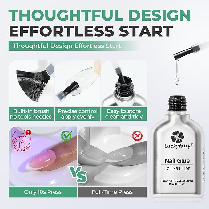 6 in 1 Gel Nail Glue Kit: Super Strong Nail Glue Gel 2Pcs 15ml for Press On Nails Clear Acrylic Nail Tips Long Lasting Art Gift Salon at Home U V Lamp Needed