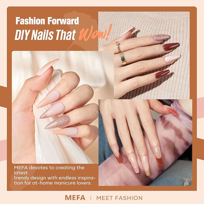 MEFA Nude Gel Nail Polish Set, 12 Colors Champagne Gold Glitter Gel Polish Set Shimmer Nude Pink natural Nail Polish Soak Off Burgundy Dark Red Brown Gifts for Women Girl DIY Salon Home Manicure