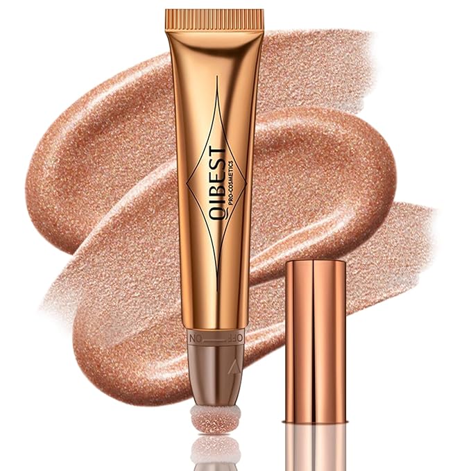 Liquid Highlighter Beauty Wand, Cream Liquid Highlighter Stick with Cushion Applicator, Lightweight Blendable, Long Lasting Silky Cream Highlighter Stick | 5# Highlight Rose Gold