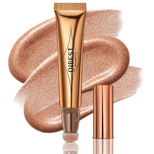 Liquid Highlighter Beauty Wand, Cream Liquid Highlighter Stick with Cushion Applicator, Lightweight Blendable, Long Lasting Silky Cream Highlighter Stick | 5# Highlight Rose Gold