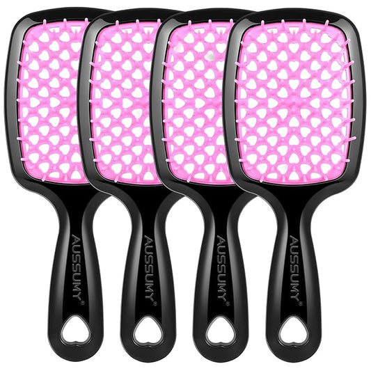 4 Pack Vented Detangling Hair Brush - Detangler Hairbrush with Soft Bristles for Effortless Tangle Free - Ideal for Wet Dry or Curly Damaged Hair for Women Men Kids