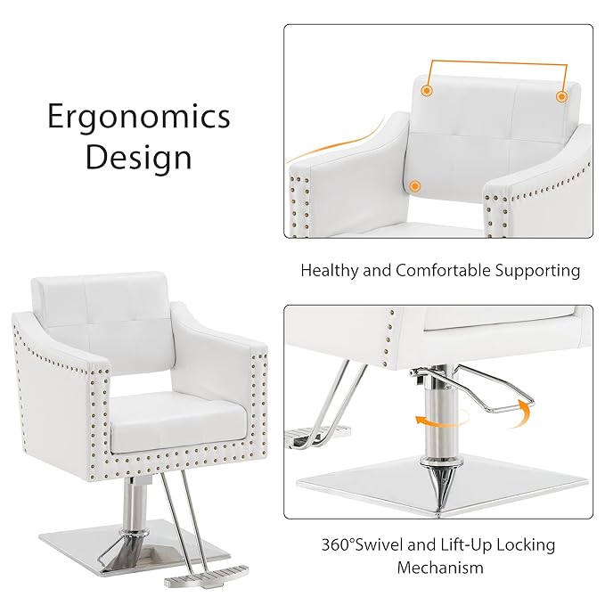 BarberPub Salon Chair for Hair Stylist, Hydraulic Barber Styling Chair, Beauty Spa Equipment 8813 (6" Seat Height Adjustment) (White)