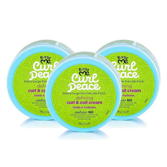 Just For Me Curl Peace Defining Curl & Coil Cream (3 Pack) - Holds & Hydrates, Contains Flaxseed, Avocado Oil & Black Castor Oil, No Animal Testing, 12 oz