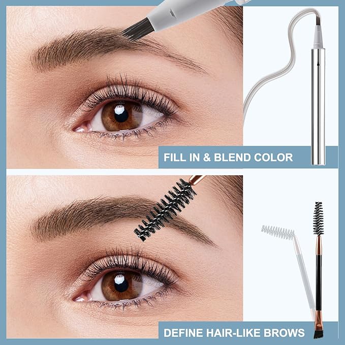 Boobeen 2PCS Wild Liquid Brow Pen, Microblading Natural Eyebrow Pencil with Spiral Brush, Ultra-Precise Tips for Hair-Like Makeup with Brush, Waterproof & Lasts All Day