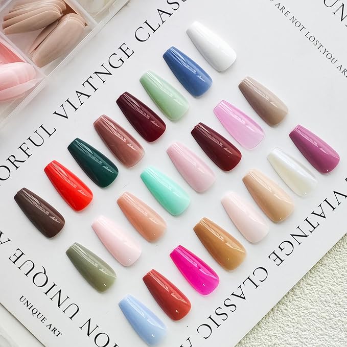576 Pcs Press on Nails Medium Coffin Fake Nails Solid Color False Nails 24 Color Coffin Acrylic Nails Glue on Nails Reusable Artificial Nails Stick on Nails for Women Manicure
