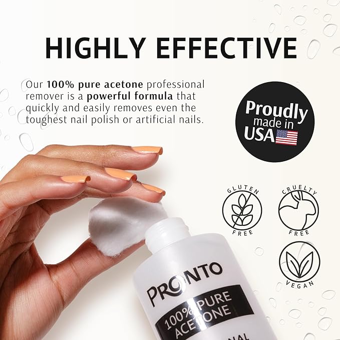 Pronto 16 Oz Acetone Nail Polish Remover and Nail Cuticle Oil Duo, 100 Percent Pure Acetone for Natural, Gel, Acrylic Nails, Cuticle Oil Drops for Repairing Damaged Cuticles and Nail Hydration