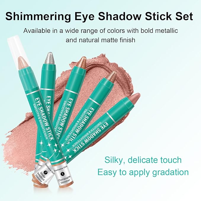 8Pcs Eyeshadow Stick Eye Brightener Stick Eyeliner Pencil Cream Shimmer Glitter Smooth Women Girls Eye Shadow Sticks Hypoallergenic Highlighter Natural Waterproof Long Lasting (SET A 8PCS)
