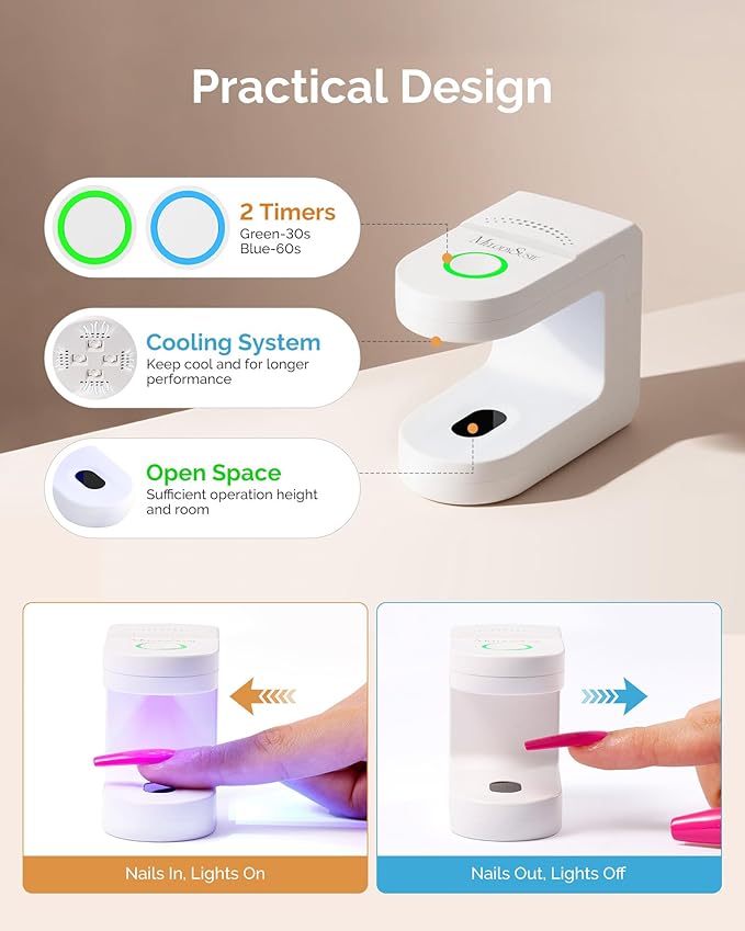 MelodySusie Pocket-Sized Cordless UV Nail Lamp, P-ART04G Rechargeable Mini Hands-Free UV LED Light with Smart Sensor & 2 Timers Flash Cures All Soft Gels, Especially Rhinestone Glue & Liner Gel