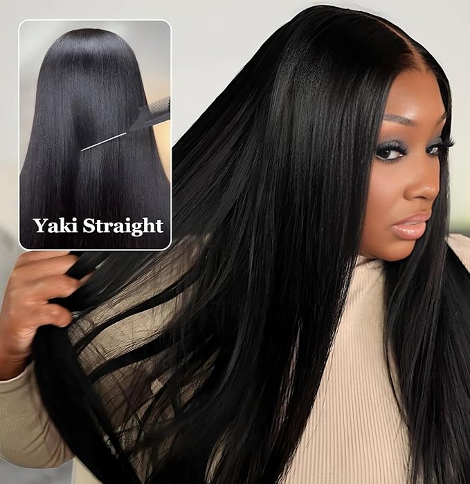 Essent Seamless Light Yaki Straight Clip in Hair Extensions Seamless Real Human Hair, 20 Inch 1Pack 130g 7Pcs Human Hair Extensions for Women Natural Black
