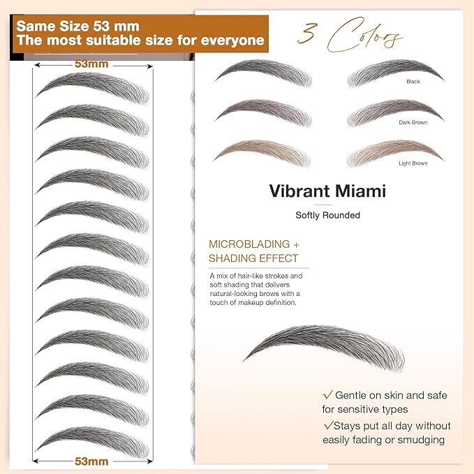 20 Sheets 240 Pairs Eyebrow Tattoo Sticker Waterproof 4D Hair-Like Natural Fake Tattoo Eyebrows Transfers Stickers Peel Off Brows Grooming Shaping Sticker in Vibrant Miami,Black