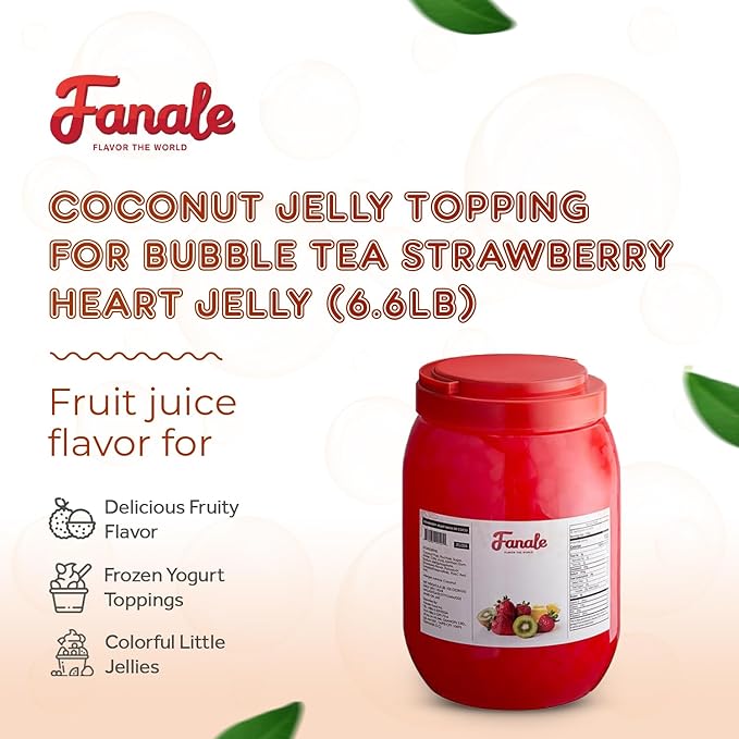 Fanale Coconut Jelly Topping nata de coco for Boba Tea | Ice Cream | Yogurt | Smoothie | Milk Tea | Desserts (Strawberry Heart Shaped, 6.6 lb) | JEL026