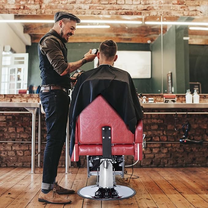 FHFO Barber Salon Hair Chairs for Barbershop, Hydraulic Barber Chair 360° Swivel Reclining, Adjustable PU Leather Beauty Styling Salon Chair for Barbershop Spa Red/Silver