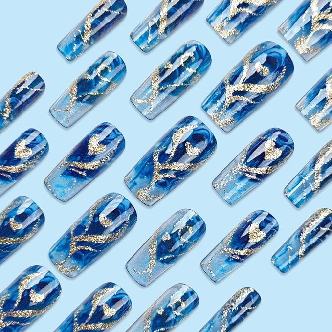 Glitter Heart Press on Nails Medium Square Fake Nails Full Cover Golden Pattern Glue on Nails Black Gradient False Nails with Design Long Acrylic Nails French Stick on Nails for Women Girls 24Pcs