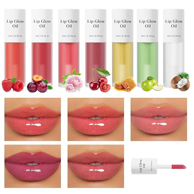 2 Pack Plumping Lip Oil,No-Sticky Lip (Plum+Raspberry)