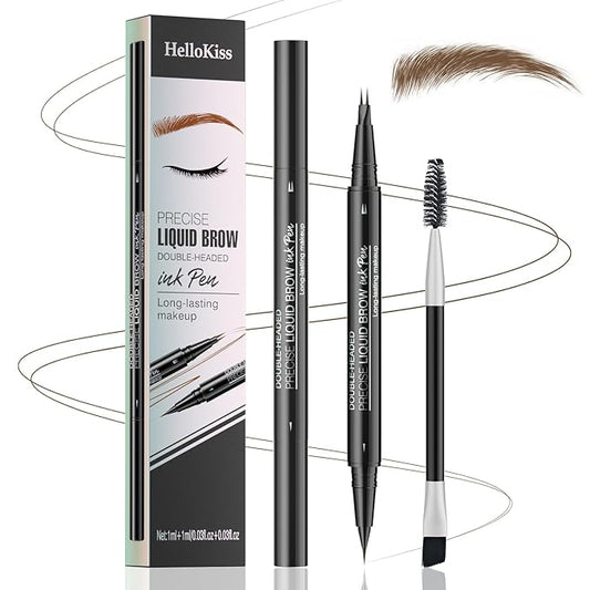 Eyebrow Pencil, Eyebrow Pen with Double-Brush Tip 2-in-1 Eyeliner Dual-Ended Microblading Long Lasting Waterproof Hair-Like Brow Pencil with Eyebrow Brush (Brown)