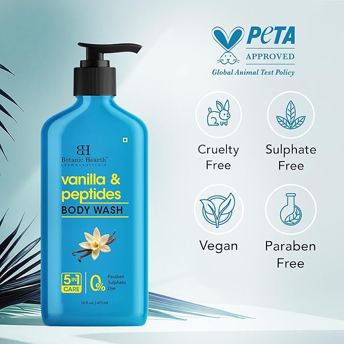 Botanic Hearth Vanilla Body Wash – Hydrating Shower Gel with 5 in 1 Care, Sulphate & Paraben Free, Gentle Daily Cleanser for All Skin Types, 16 fl oz