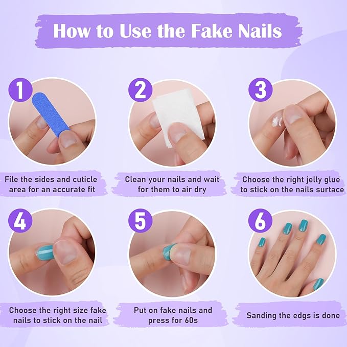 Jofay Fashion Press On Nails - Short, Square Ombre Gel Nails, 24PCS Kit with Glue, Fit Perfectly & Natural Look in 12 Sizes