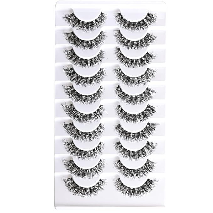 FARRED Cat Eye Lashes Natural False Eyelashes Wispy Eye Lash Fluffy Wispies Eyelash Natural Look 10 Pairs Clear Band Fake Lashes Pack Volume Mink Lash Strips Pestañas (Z06|8-14MM)