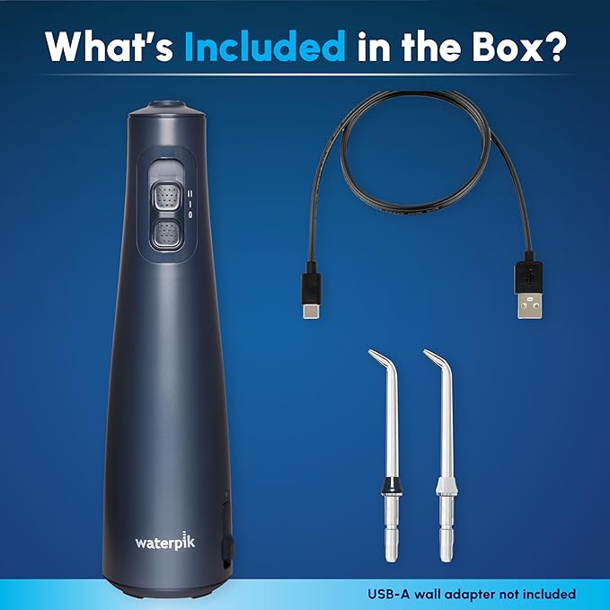 Waterpik Cordless Pulse Rechargeable Portable Water Flosser for Teeth, Gums, Braces Care and Travel with 2 Flossing Tips, Waterproof, ADA Accepted, WF-20 Blue, Packaging May Vary