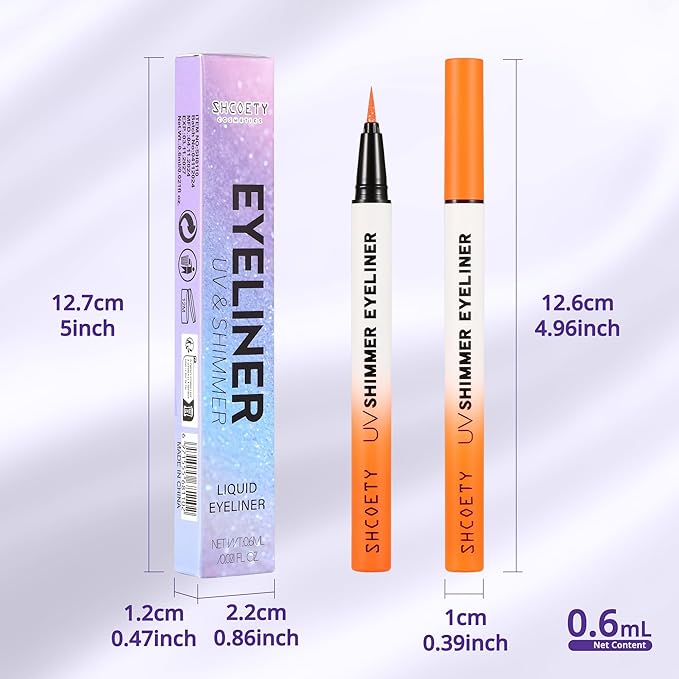 Metallic Neon Liquid Eyeliner, Glitter Neon Colored Eyeliners Pen, High Pigmented, Waterproof Smudge-Proof and Long-Lasting Metallic Eye Makeup for Halloween Christmas,Shimmer Orange