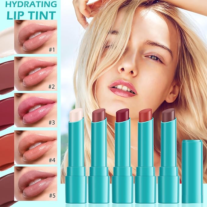 5 Pcs Lip Tint Hydrating,Moisturizing Tinted Lip Balm Set,Waterproof Long-Lasting Lip Gloss Lipstick,Natural Lip Moisturizer Non-Stick Cup Lip Stain for Women and GirlsGTVOSY Lip Tint 5 Pcs