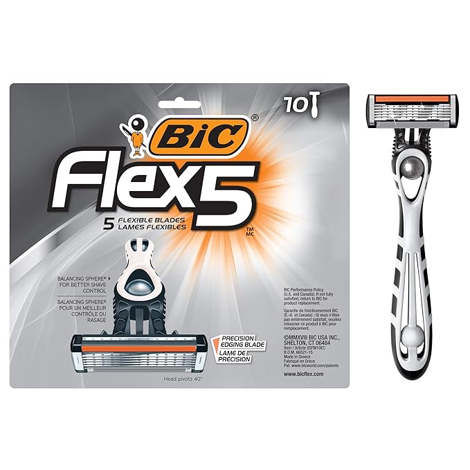 BIC Flex 5 Disposable Men's Razors, Father's Day Gift, 5-Blade Shave System, Men Razor Gift Set, 10-Pack