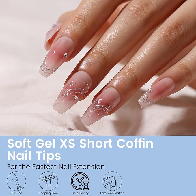 Extra Short Coffin Nail Tips: 504PCS Clear Gel Short Coffin Nails Tips, 12Sizes Full Cover Acrylic Pre-shaped Press on Fake Nail Tips for Nail Extension Home DIY Manicure