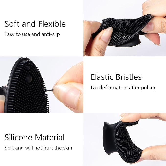 4 Pack Silicone Face Scrubber, Beomeen Facial Cleansing Brush Soft Silicone Facial Exfoliation and Massage Brush Blackhead Scrubber for Men and Women (Black+ Blue)