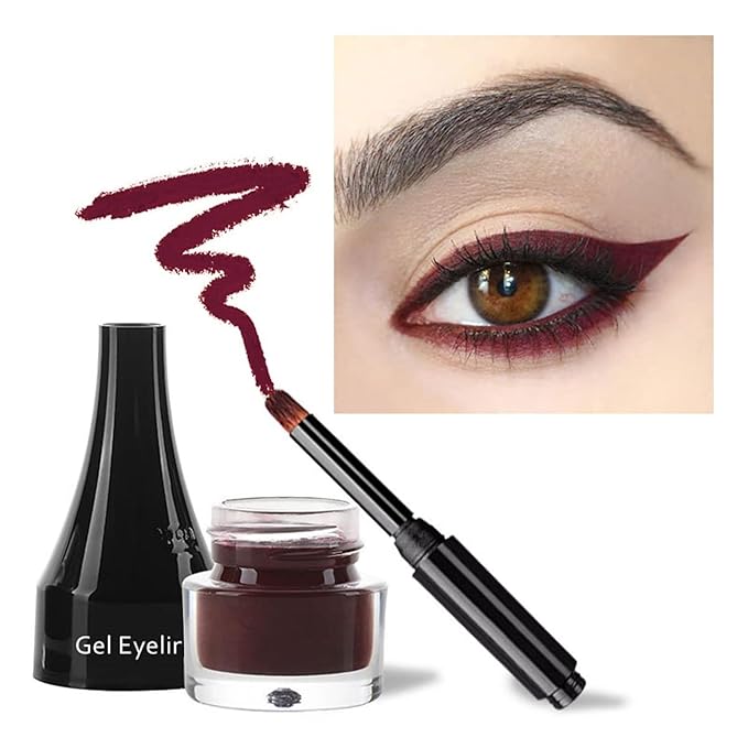 MAEPEOR Gel Eyeliner 10 Colors Smooth Cream Matte Eyeliner Gel Longlasting Waterproof and Smudgeproof High Pigment Eyeliner with Brush (09 Wine)