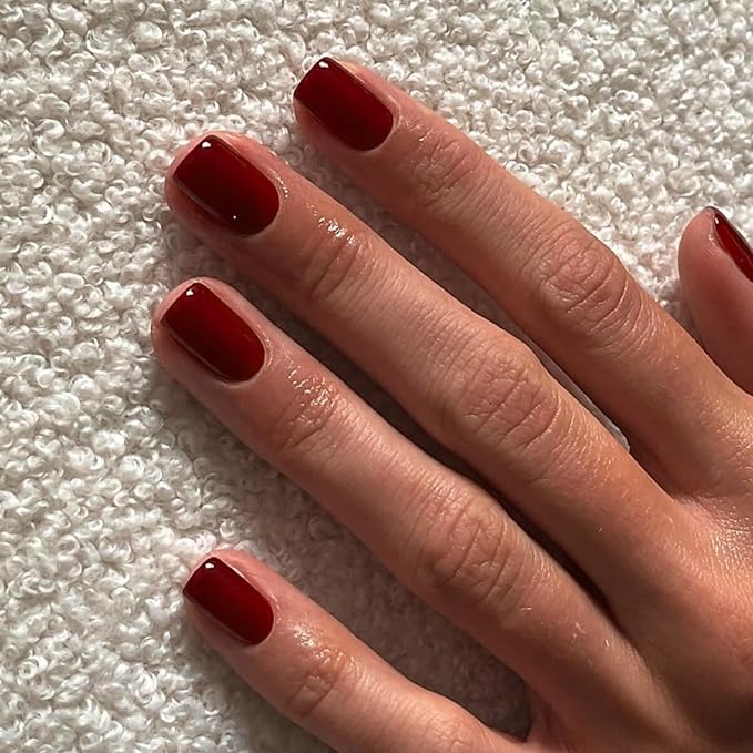 KQueenest Burgundy Red Press on Nails Short Square Nails Set, Dark Color Fake Nails Short, Small Gel Nails Press Ons, Acrylic Glue on Nails, Natural Short Nails, Petite False Nails in 24 Pcs