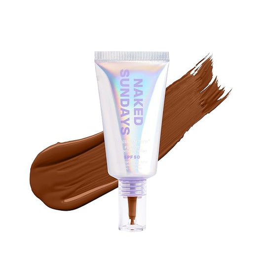 Naked Sundays BeautyScreen™ SPF 50 Mineral Peptide Foundation Tint – 2-in-1 Skin Tint & Mineral Sunscreen | Radiant, Buildable Coverage, Acne-Safe, Infused with Peptides (9 Rich Mahogany, 1.01 oz)