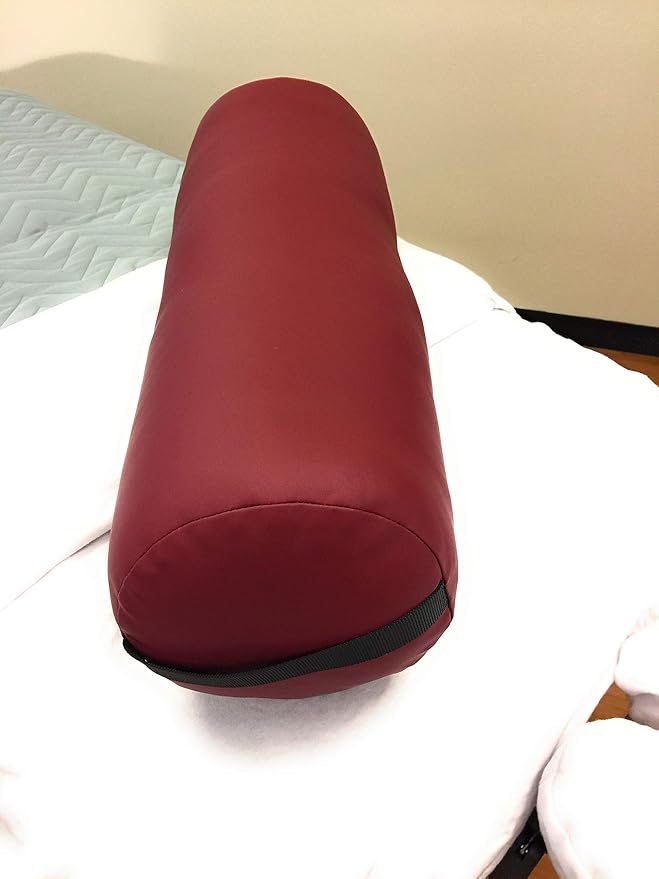 Fluffy Massage Bolster Pillow by NRG - 8"W x 26"L Full Round Massage/Spa Table Bolster with Carrying Strap - Supports Neck, Knees or Ankles - PVC Free Vinyl Upholstery - CFC Free Foam - Color Burgundy