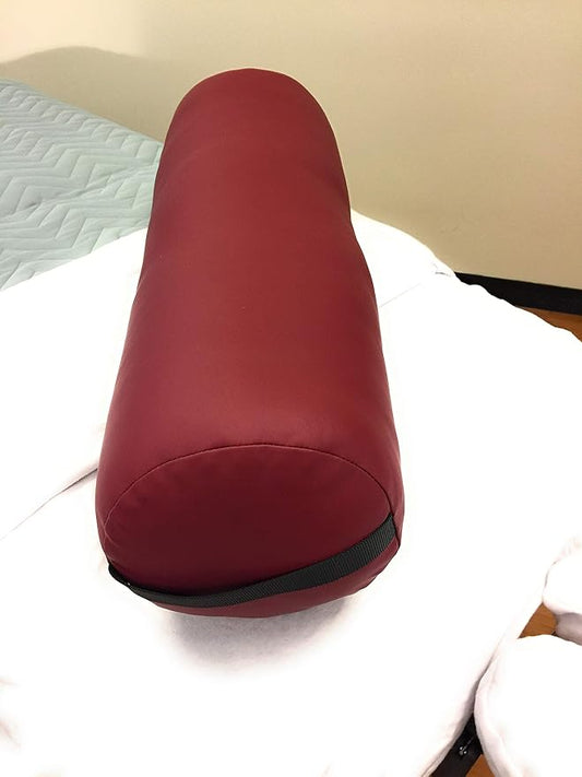 Fluffy Massage Bolster Pillow by NRG - 8"W x 26"L Full Round Massage/Spa Table Bolster with Carrying Strap - Supports Neck, Knees or Ankles - PVC Free Vinyl Upholstery - CFC Free Foam - Color Burgundy