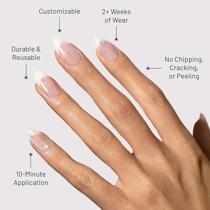 Lilac St - Press On Nails, Seeing Stars (30 Nails, 15 Sizes) - Medium, Almond, Glossy, Opaque - Brush-On Nail Glue, Nail File, Cuticle Stick, Prep Pad - Reusable - Cruelty Free, Vegan, Women Founded