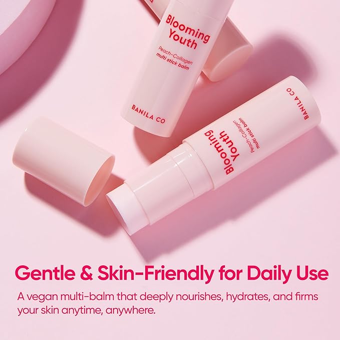 BANILA CO Blooming Youth Multi-balm Stick | All-in-one Hydrating Lip, Face and Neck Cream | Daily Moisturizer Make up Base | Made with Peach Collagen & Hyaluronic Acid (10.5g / 0.37oz)
