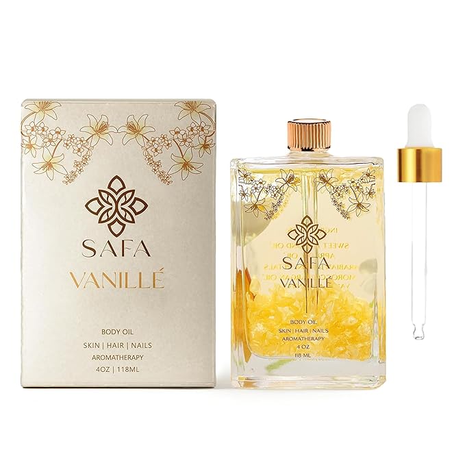 SAFA Vanillé Oil - Organic Oil for Face, Body, Hair, Nails & Aromatherapy | Vanilla Extract & Jasmine Petals - Essential Oil for Diffusers | After Shower Body Oil | Skin Moisturiser (4 Fl Oz)