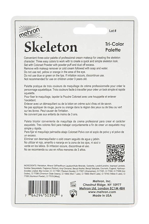 Mehron Makeup Tri-Color Character Makeup Palette | Halloween, Special Effects and Theater Cream Makeup FX Palette | Face Paint Makeup .7 oz (20 g) (Skeleton)