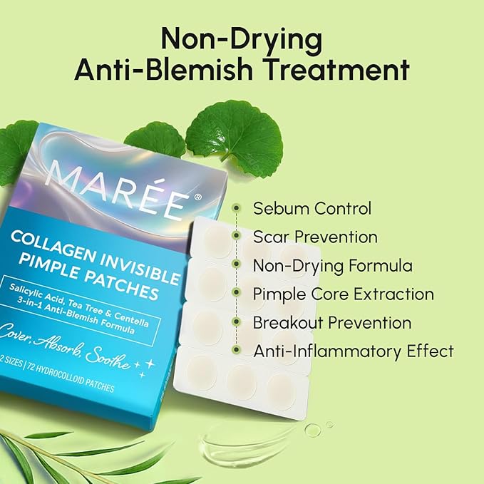 MAREE Invisible Pimple Patches - Clear Pimple Patches for Face - Hydrocolloid Acne Patches Anti Blemish - Zit Stickers for Face - Parches Para Acne - Pinple Zit Patches Pimple Stickers - 72 Dots