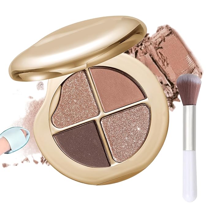 Glow Gallery Highlighting Eye & Cheek Palette, 4-Color Metallic Shimmer Eye & Cheek Palette, Blush and Highlighter Palette, Makeup Set for Shading, Highlighting & Defining the Face (#01)