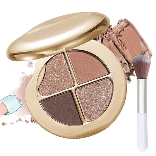 Glow Gallery Highlighting Eye & Cheek Palette, 4-Color Metallic Shimmer Eye & Cheek Palette, Blush and Highlighter Palette, Makeup Set for Shading, Highlighting & Defining the Face (#01)