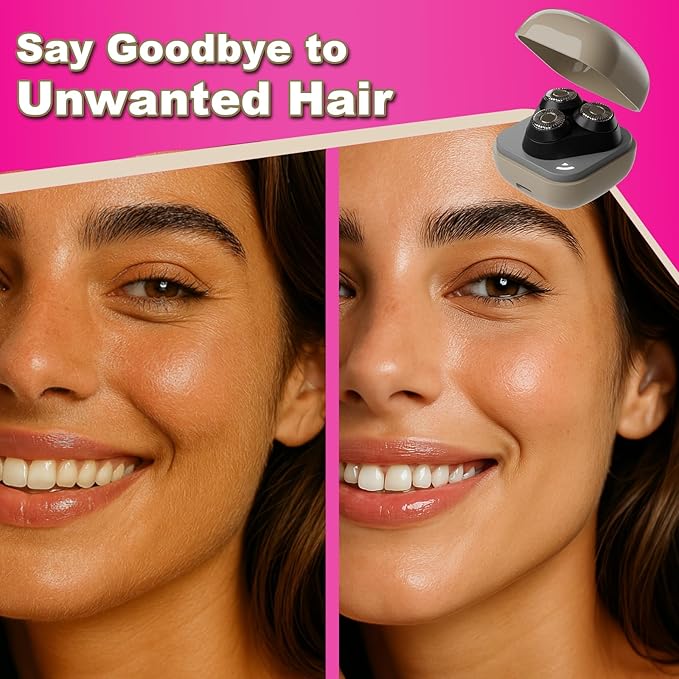 Facial Hair Removal for Women, 3D Floating Blade Rotary Razor, Wet/Dry Electric Shaver, Portable & USB Rechargeable Epilator Hair Remover for Face, Upper Lip, Chin, Arms & Legs (Beige)