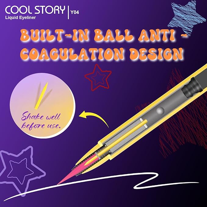 COOL STORY Liquid Eyeliner Waterproof Smudge Proof Eye Liner, 24H Long-Lasting, 0.6ml/0.02 fl.oz (Orange Red)