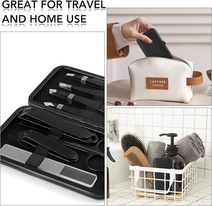 Tweezers Set for Facial Hair Women, 8Pcs Precision Eyebrow Tweezer Nail Clipper Set Eyebrow Pluckers Men for Ingrown Hair Removal(Black)